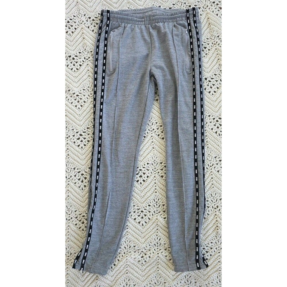 Victoria's Secret PINK Gray Jogger Sweatpants M Logo Tape Zip Pockets Drawstring